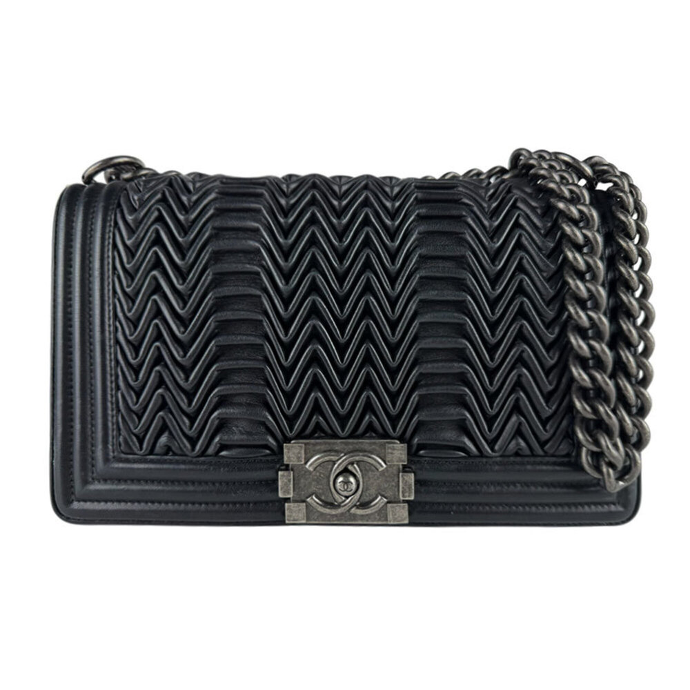 Chanel Boy Shoulder Bag, Leather, Black, Women's, z10449